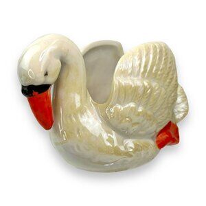 Vintage Iridescent Glaze Swan Planter/Trinket Holder Japan EUC